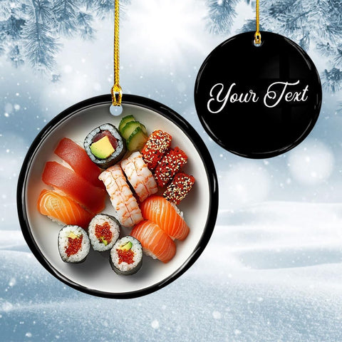 Brevnex Personalized Sushi Christmas Tree Ornament, Sushi Ceramic Ornament, Sushi Lover, Foodie Ornament, Japanese Sushi Hanging Decor Funny Sushi Roll Themed Ornaments Sushi Gifts (Sushi 3)