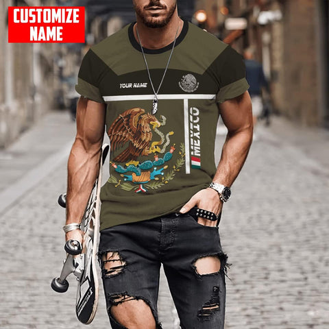 AOVL Personalized Name Mexican Shirts for Men Customized Mexico Shirts for Men Mexico Shirts Mexico Shirt Eagle Flag S-5XL