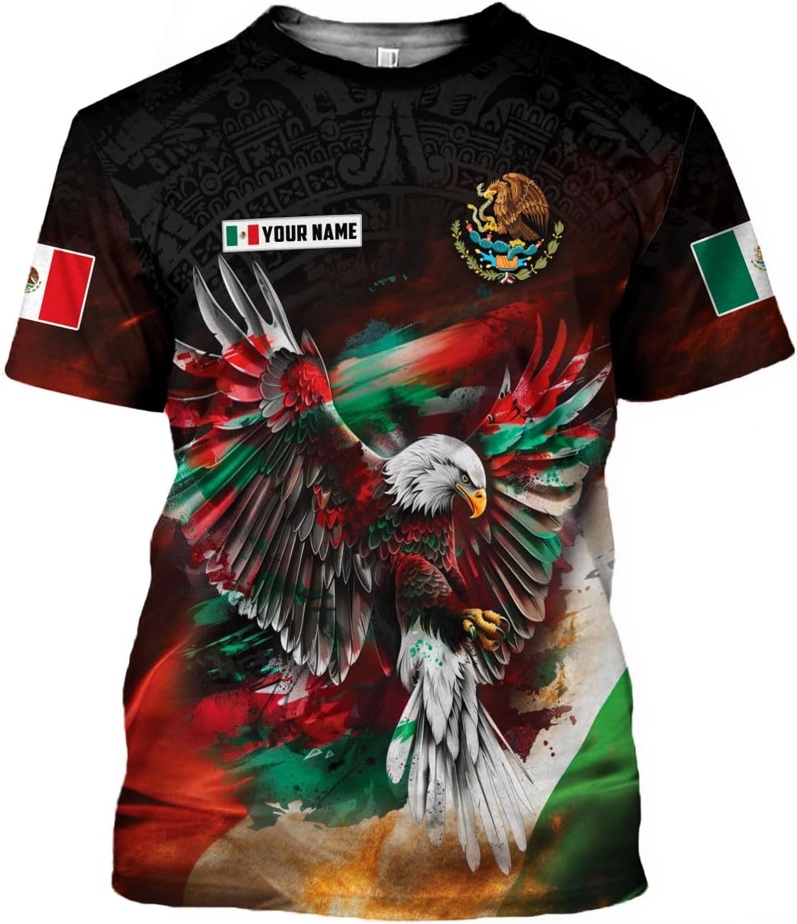 HomeDesign Custom Mexico Shirts Personalized Name Mexican 3D Flag Shirt for Men Women Aztec Unisex US Eagle Pride Camisas