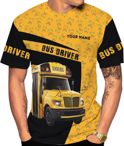 Personalized School Bus Driver Shirt Custom School Bus Driver Shirts Yellow Bus Driver 3D T Shirts Tshirt for Men and Women , Large-5X-Large