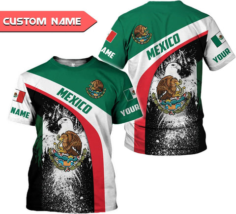 Personalized Name Eagle Mexico Mexican US Flag Unisex 3D All Over Printed Sportwear, T Shirt for Men Women Adult Full Size S-5XL TS07