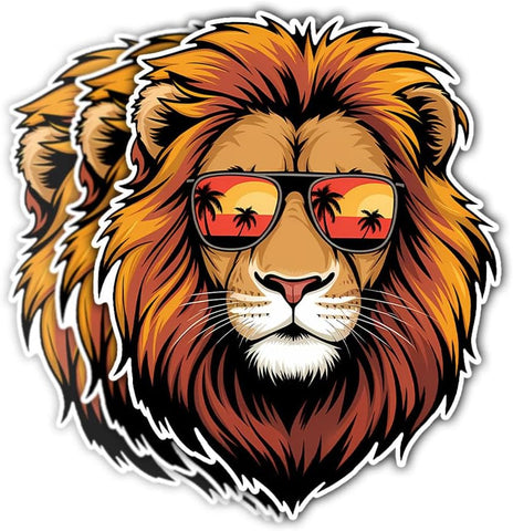 3Pcs Cool Lion with Sunglasses Sticker, Lion Face Bumper Sticker, Lion Head Stickers, Animals Vinyl Sticker Decal, Funny Leo Sticker - Sticker for Laptop Water Bottle Phone Hard Hat 3" (Lion 1)