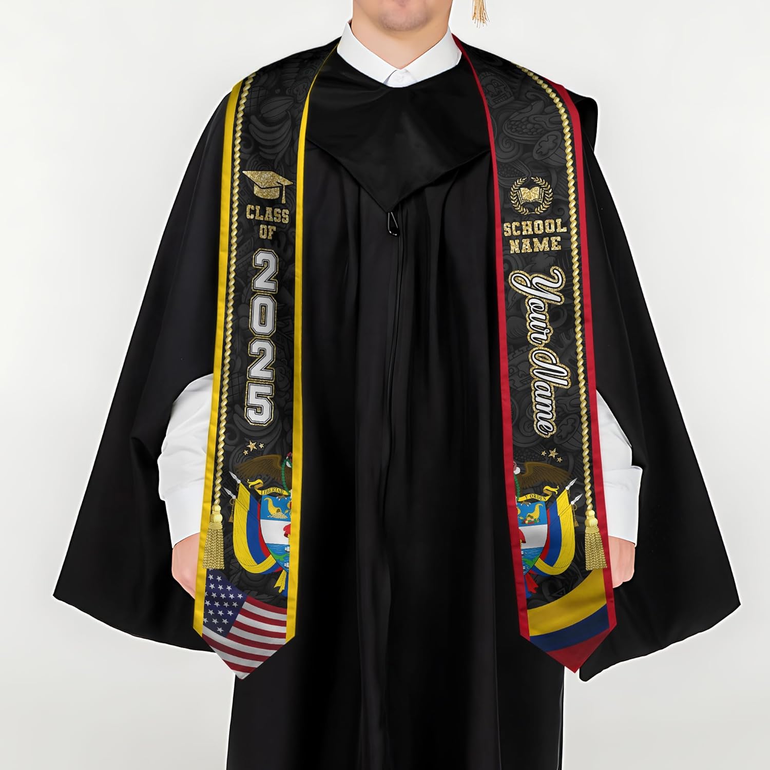 Pretyprints Colombians Graduation Sash, Custom Colombians American Flag Graduation Sash 2025, Colombia Graduation Stole
