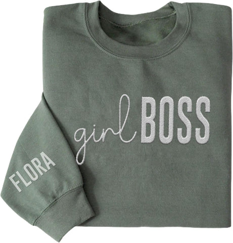 Personalized Embroidered Girl Boss Sweatshirt, Boss Hoodies For Women, Boss Lady Crewneck Sweatshirt, Gifts For Mother's Day (Cotton, GB 6)