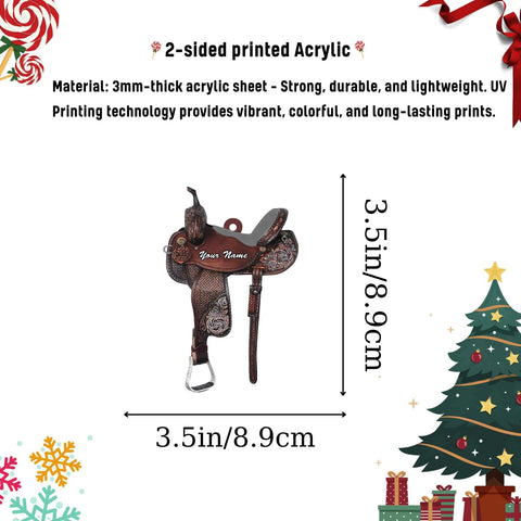 Tinoshop Custom Horse Saddle Christmas Ornament, Personalized Flat Ornament for Cowboy Cowgirl, Horseback Riding Ornament, Horse Racing Ornament, Cowboy Christmas Ornaments (ON45)