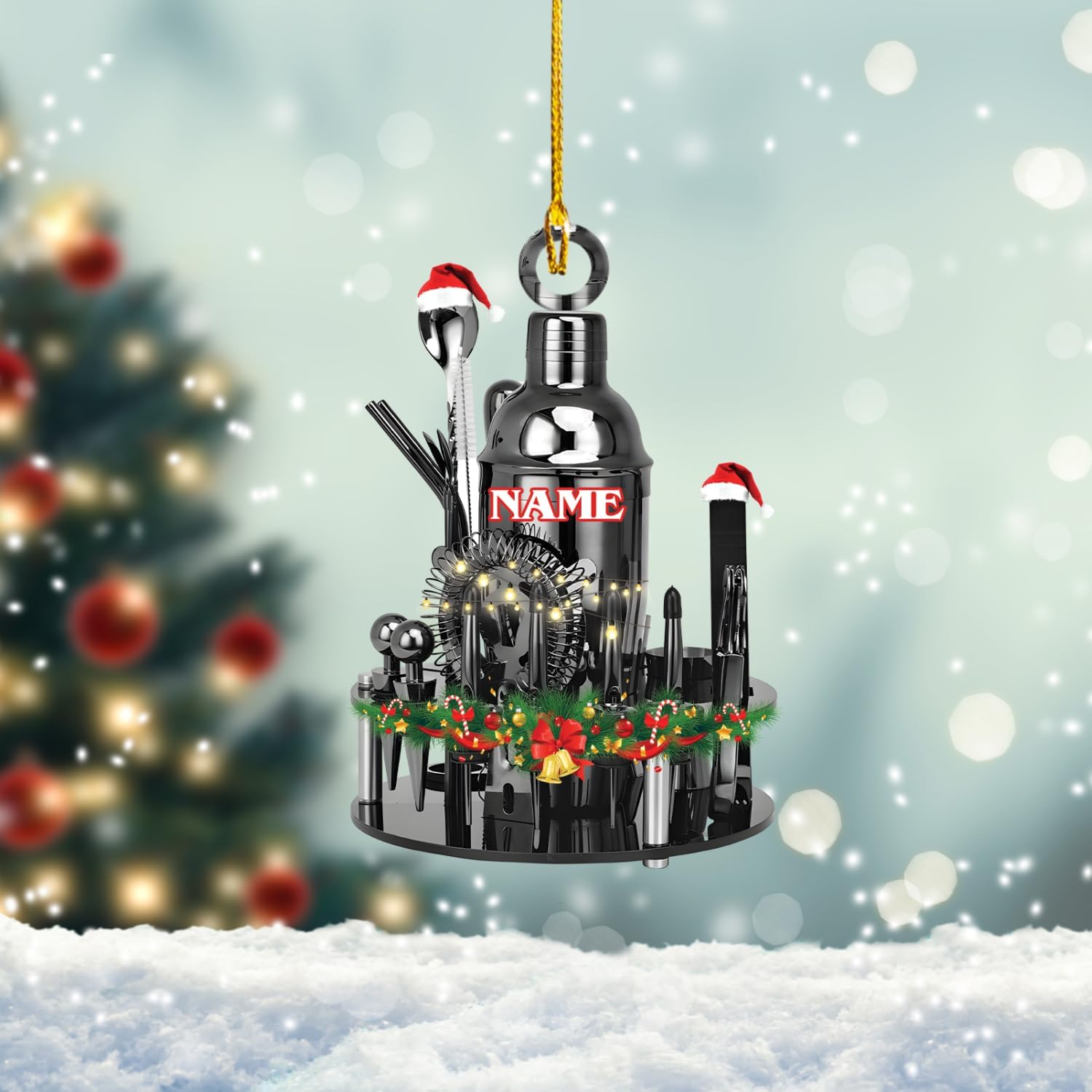 Pretyprints Personalized Bartender Christmas Ornament, Bartender Ornament, for Bartender Lover, Xmas Tree Decor, Gift for Bartender (Style 3)