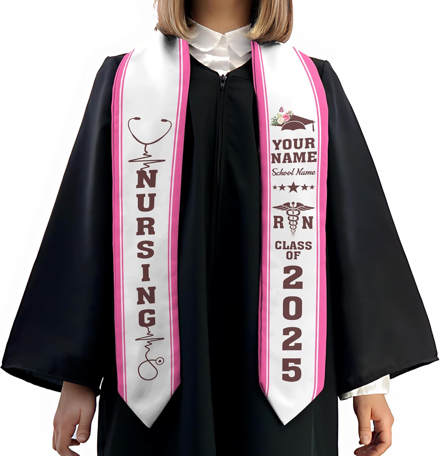 Pretyprints Custom Nurse Sash Graduation, RN Graduation Stole Gifts for Friends Nursing Student Senior Class Of 2025