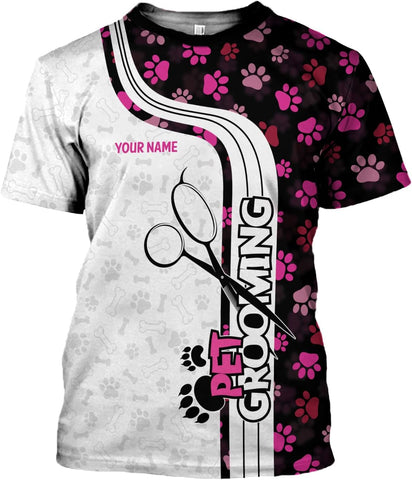 Rivelus Personalized Name Dog Groomer Shirt 3D, Funny Dog Groomer Apparel Shirts, Dog Groomer Gifts for Men and Women