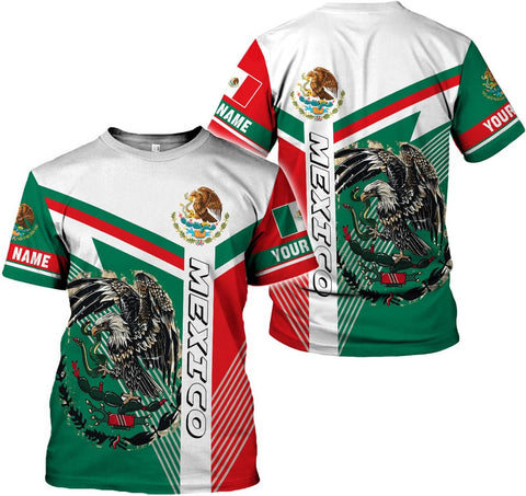 HomeDesign Custom Mexico Shirts Personalized Name Mexican 3D Flag Shirt for Men Women Aztec Unisex US Eagle Pride Camisas