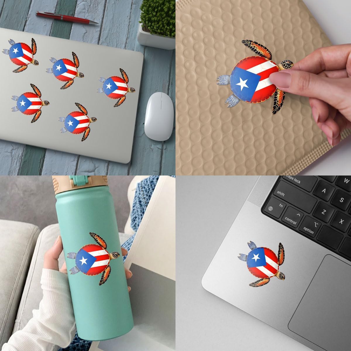 (3Pcs) Puerto Rico Flag Turtle Decal, Sea Turtle Car Decal, Turtle Vinyl Sticker, Puerto Rico Car Sticker, Puerto Rico Accessories - Stickers for Laptop Water Bottle Phone Car Window Helmet 3"
