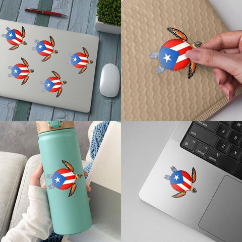 (3Pcs) Puerto Rico Flag Turtle Decal, Sea Turtle Car Decal, Turtle Vinyl Sticker, Puerto Rico Car Sticker, Puerto Rico Accessories - Stickers for Laptop Water Bottle Phone Car Window Helmet 3"
