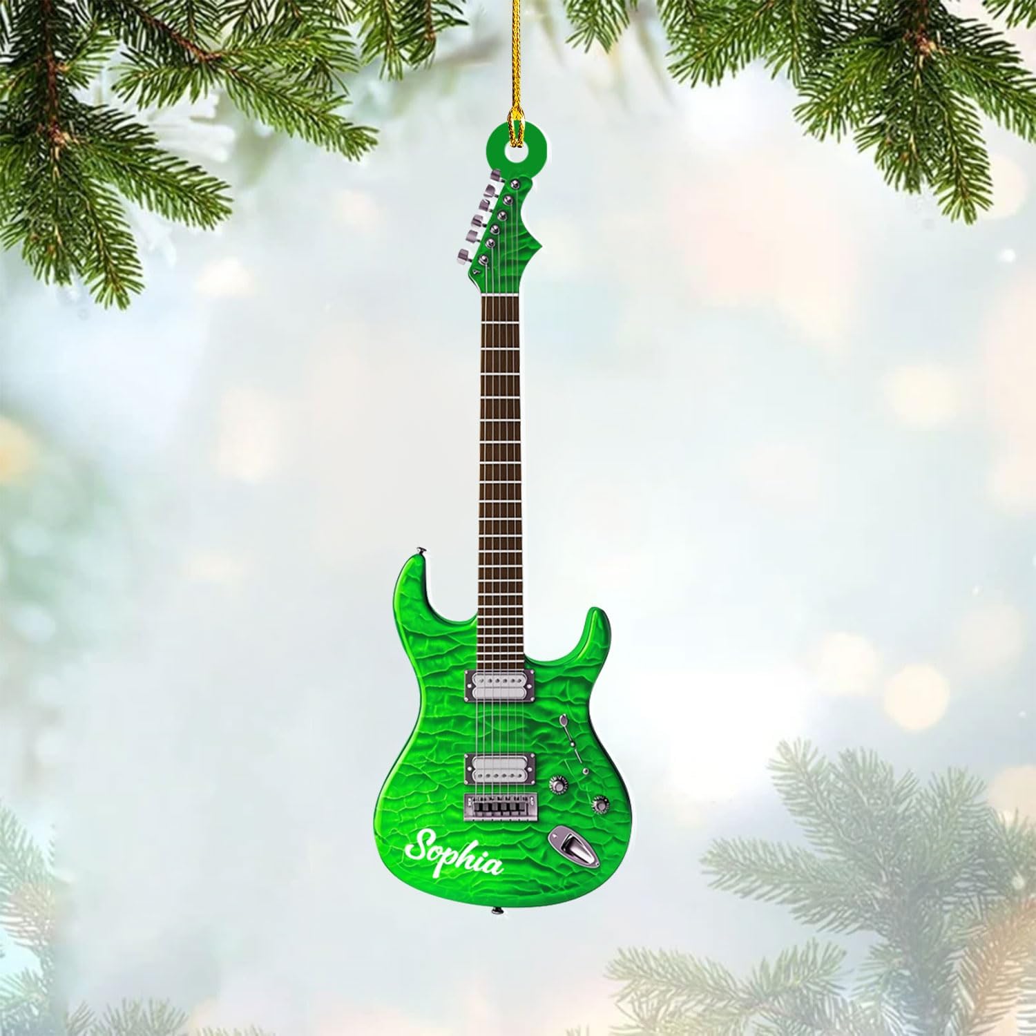 Personalized Acoustic Guitar Ornament - Guitar Christmas Plastic Wooden Ornament, Musical Instrument for Band, Red Electric Guitar Instrument, Custom Name Gift for Guitarist, Songs Music Notes (GT5)