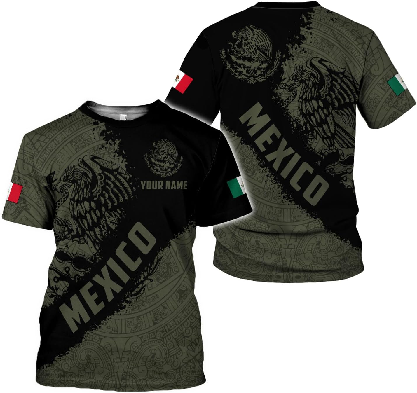 Mostefy Personalized Name Mexican Shirts 3D Customized Mexico Shirt US Flag, Mexican Shirts for Women Unisex