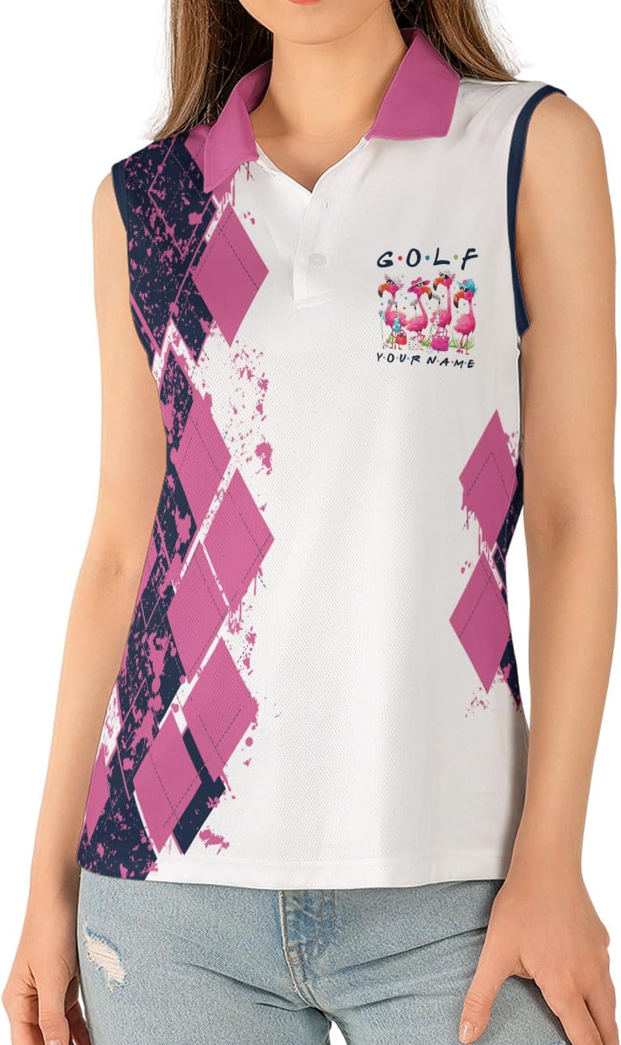 Podagree Personalized Golf Shirts for Women Sleeveless with Collar, Funny Golf Shirts for Women Ladies Sleeveless Golf Shirt