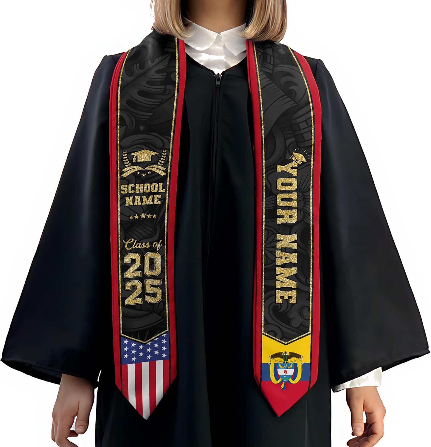 Pretyprints Colombians Graduation Sash, Custom Colombians American Flag Graduation Sash 2025, Colombia Graduation Stole