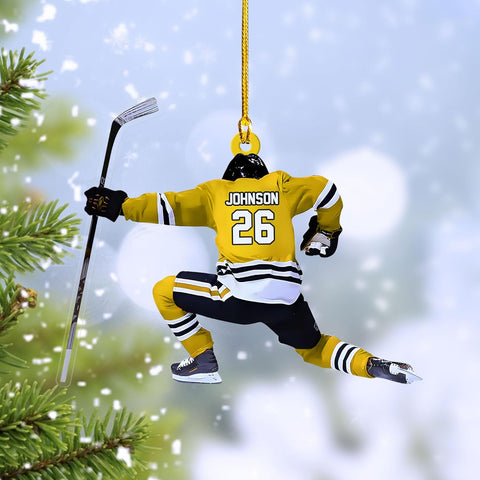 HomeDesign Personalized Hockey Christmas Ornament, Hockey Skates Helmet and Stick, Hockey Player Ornament, Hockey Ornaments, Gift for Hockey Lovers Hockey Ornament Christmas Decor (H1)