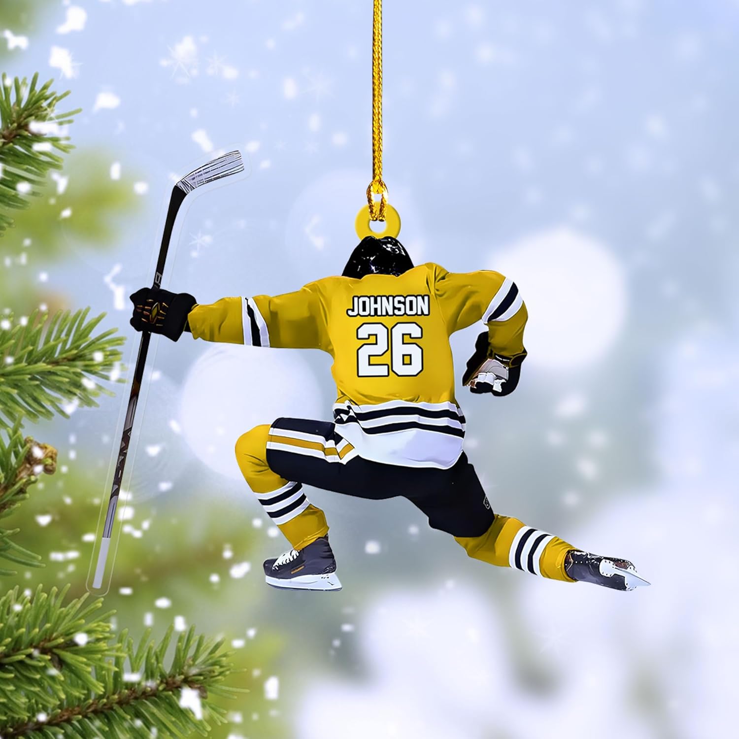 mostprints Personalized Hockey Christmas Ornament, Hockey Skates Helmet and Stick, Hockey Player Ornament, Hockey Ornaments, Gift for Hockey Lovers Hockey Ornament Christmas Decor (H1)