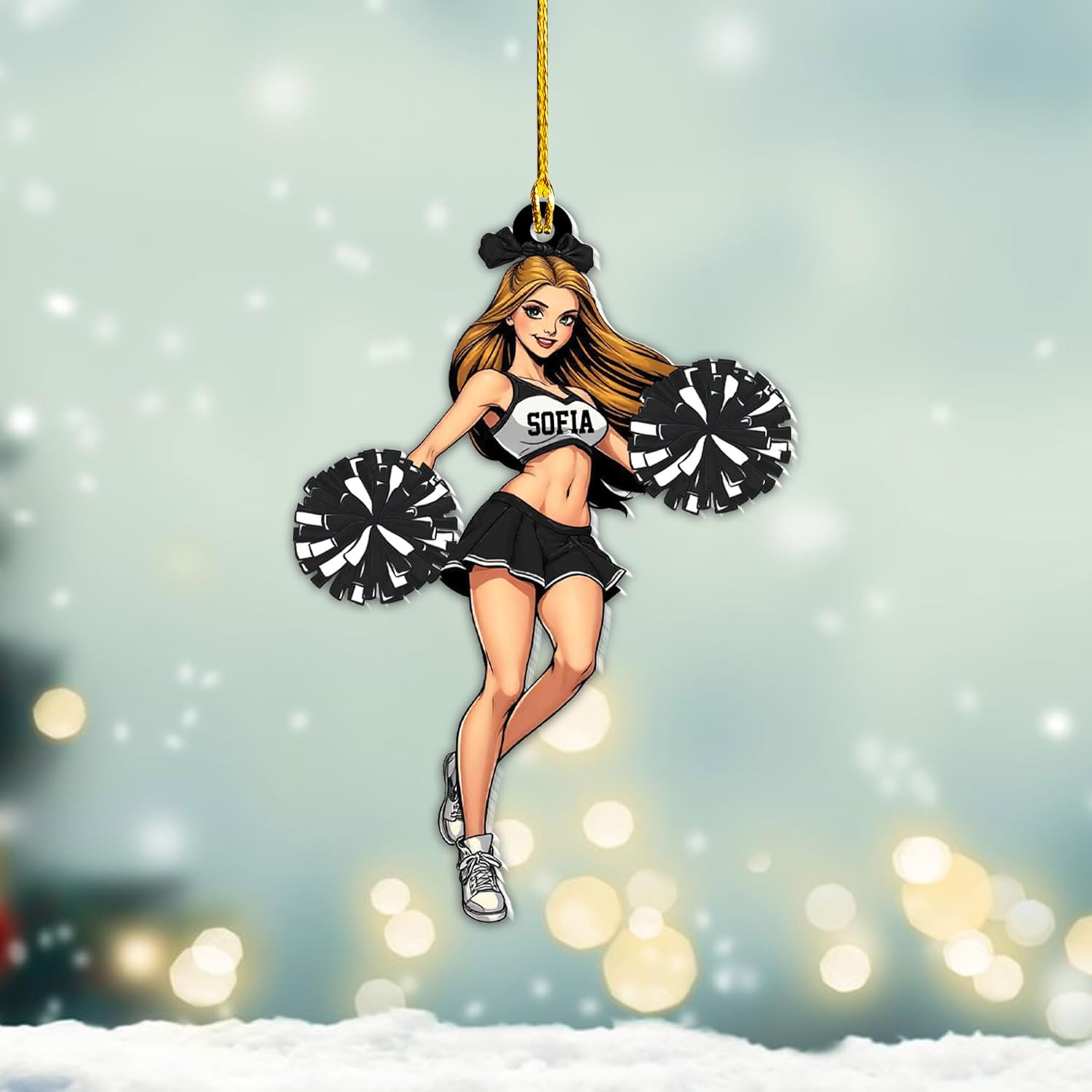 MAPrints Personalized Cheerleader Christmas Ornament 2024, Cheerleading Stuff Ornament, Cheer Captain Ornament, Cheer Girl Dancer Cheerleading with Real Red Pompom Ornament for Xmas Tree (Cheer 3)