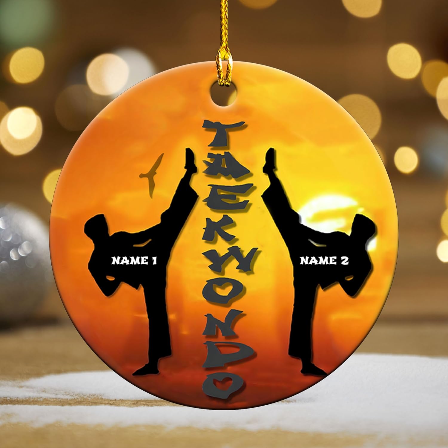 MAPrints Personalized Taekwondo Ceramic Ornament, 2024 Christmas Ornament Gifts, Custom Taekwondo Ornament Christmas Tree Decor, Karate Taekwondo Black Belt Ornament, Martial Arts Gift (TWD 4)