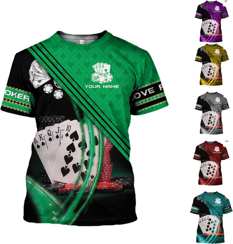 Personalized Poker Shirt, Poker Player Shirt, Funny Casino Poker Pattern 3D Over Print, Unisex Poker Tshirt Men Women