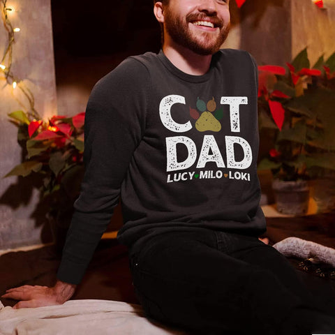 Personalized Best Cat Dad Ever Shirt, Cat Daddy Fathers Day Custom Photo Funny Custom Cat Dad Shirt with Pet Names (Cotton, TS44)