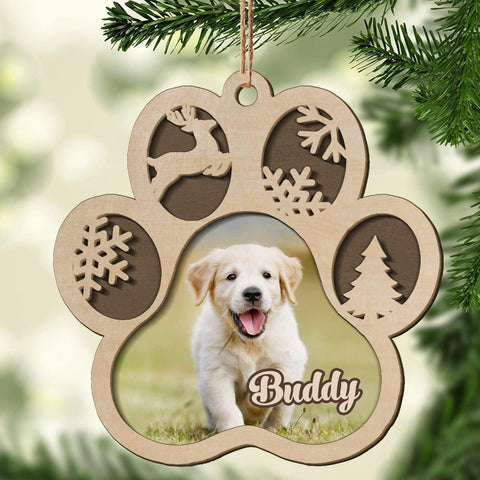 Mostprints Personalized Wooden Dog Cat Paw Ornament Christmas, Custom Dogs Cat Suncatcher Pet Name Ornaments, Customized Memorial Dog Ornament for Christmas Tree