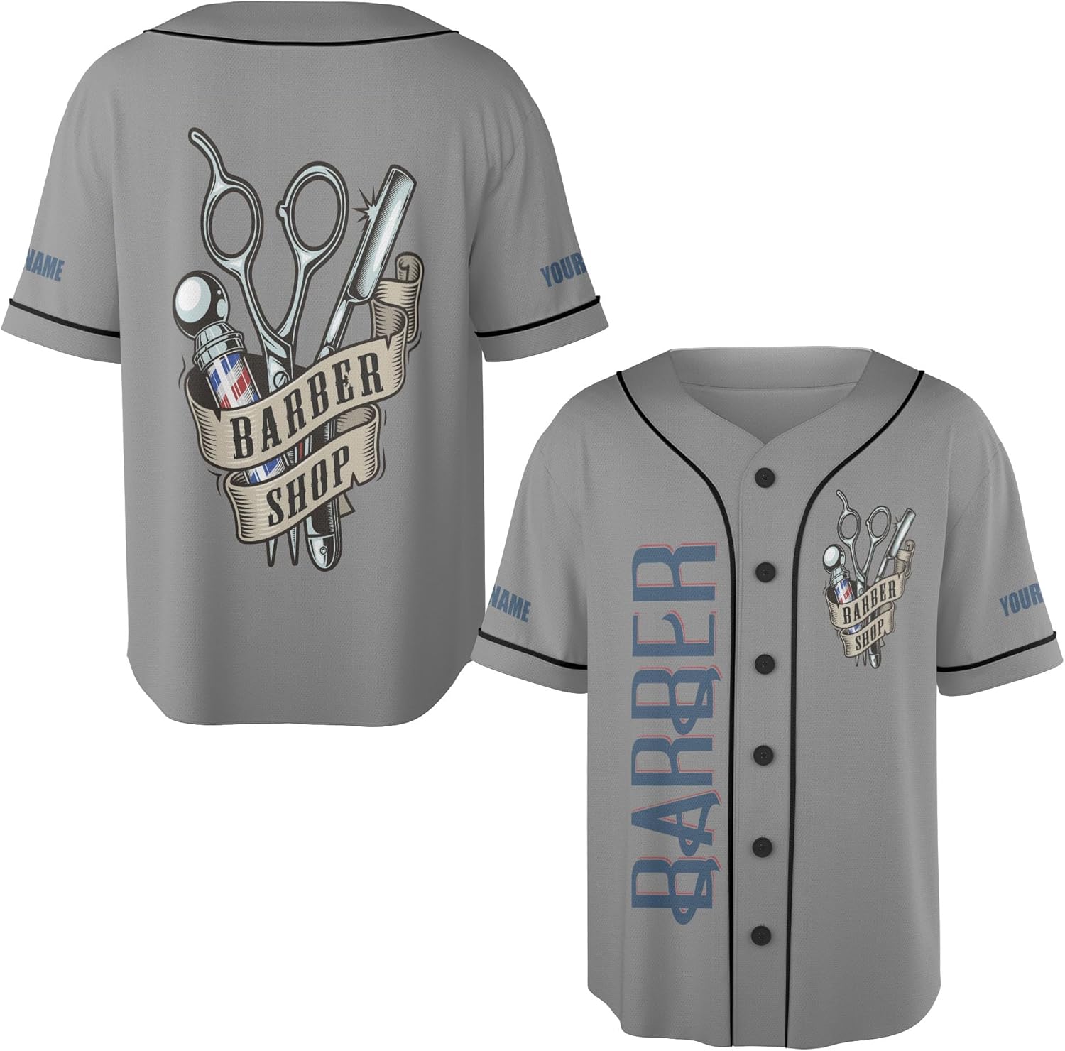 Custom Barber Shop Baseball Jersey Personalized Name Barber Shirt 3D for Men Women Hairdresser Shop Gift Scissors Pole Shirts