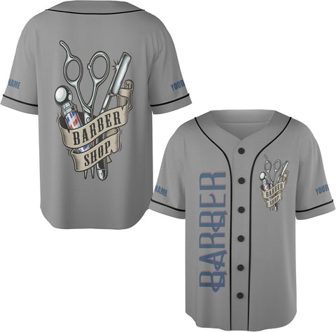 Custom Barber Shop Baseball Jersey Personalized Name Barber Shirt 3D for Men Women Hairdresser Shop Gift Scissors Pole Shirts