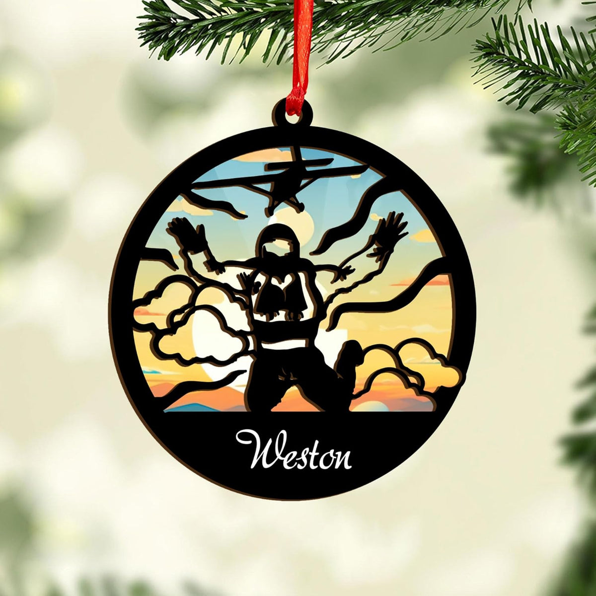 Personalized Parachute Ornament 2024, Custom Skydiving Christmas Ornament, Unique Skydiving Gift, Parachute Ornament, Paragliding Ornament, Paragliding for Men with Name and Year (Acrylic, Style 3)