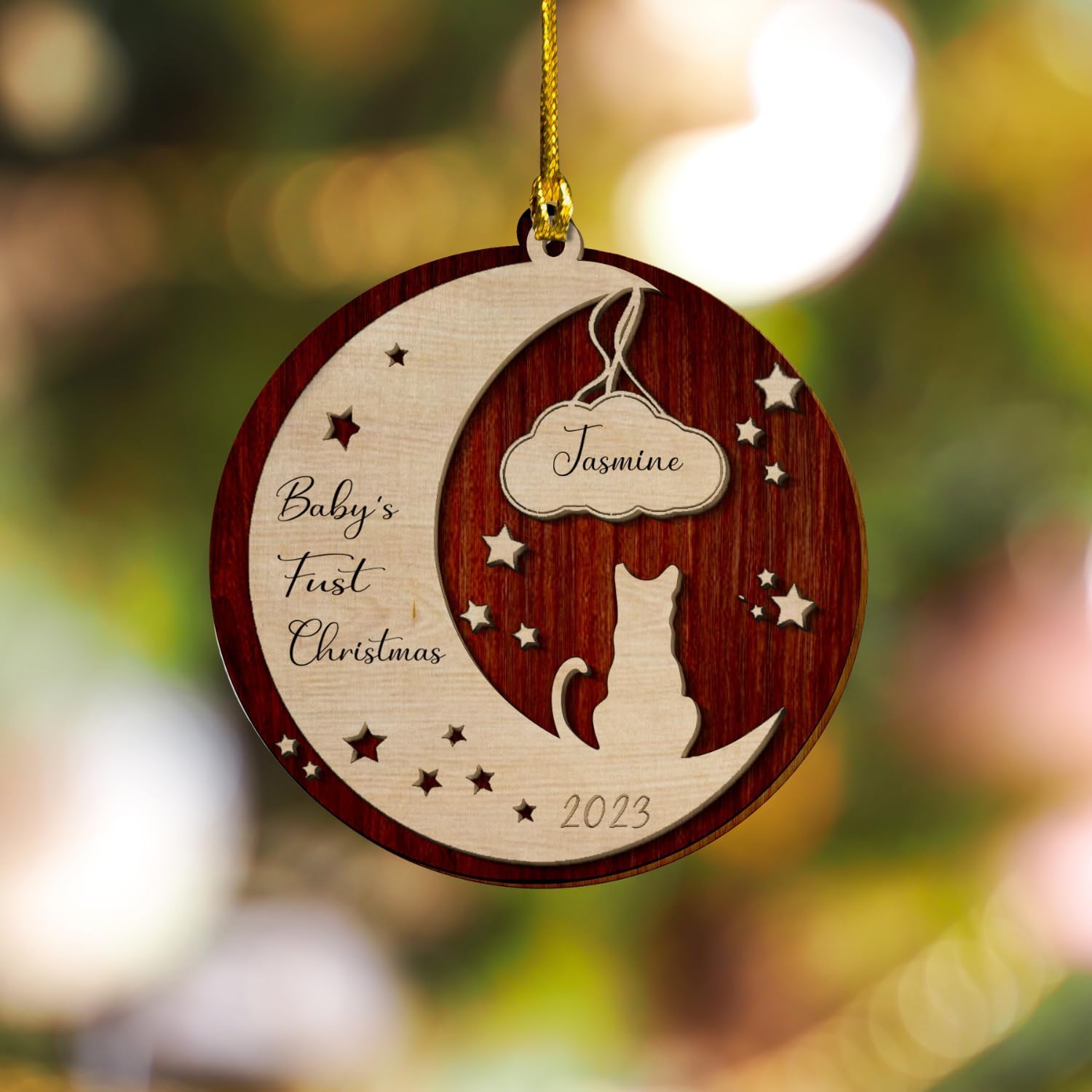 MAPrints Personalized Cat Christmas Ornaments, Cat First Christmas Layered Wood Ornaments, Gifts for Cat Lovers, Cat Memorial Ornament, Forever Loved Cat Keepsake, Cat Loss Gifts (CAT 21)