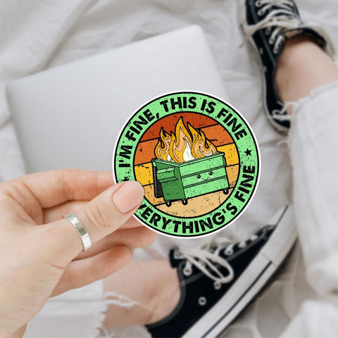 3 Pcs It's Fine I'm Fine Everything is Fine Sticker, Its Fine Im Fine Everythings Fine Sticker, This is Fine Sticker Mental Health Funny Fire Dumpster Stickers for Laptop Bottle Phone Car Helmet 3"x3"