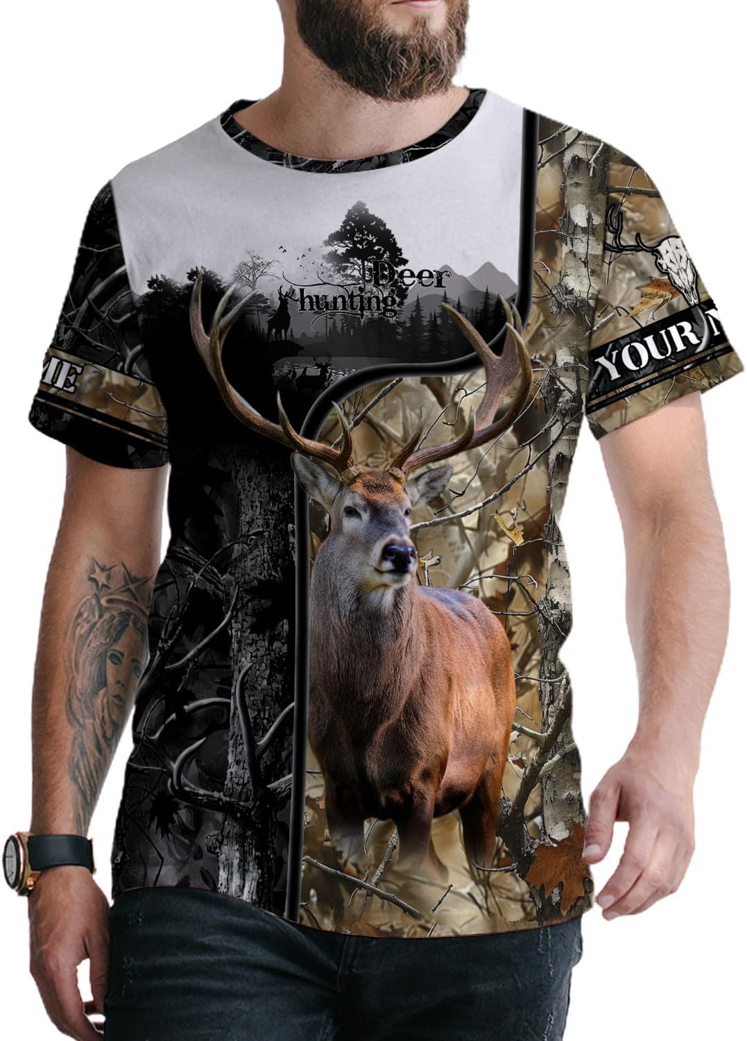 Custom Camo US Flag Deer Elk Buck Camouflage Hunting Hunter Antlers Shirt, Dad Gift Fathers Day