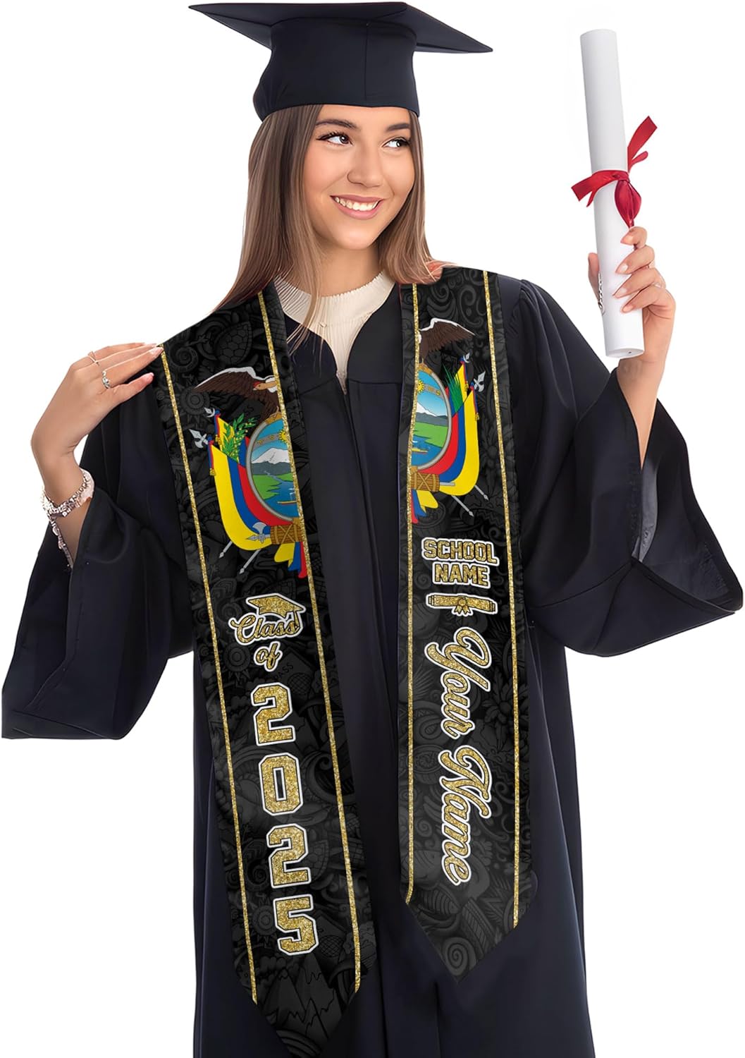 Pretyprints Ecuador Graduation Stole, Ecuadorians American Flag Graduation Sash 2025, Ecuadorians Graduation Sash