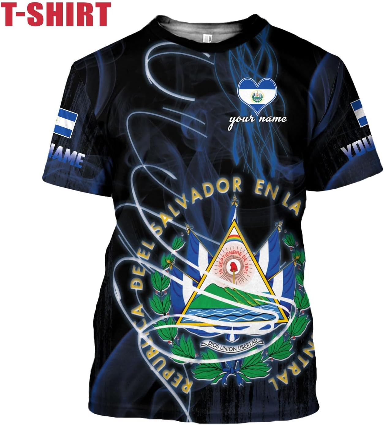 Ligthuy Personalized Name El Salvador Shirt 3D, El Salvador Flag Shirt for Men Women, Unisex T-Shirts S-5XL