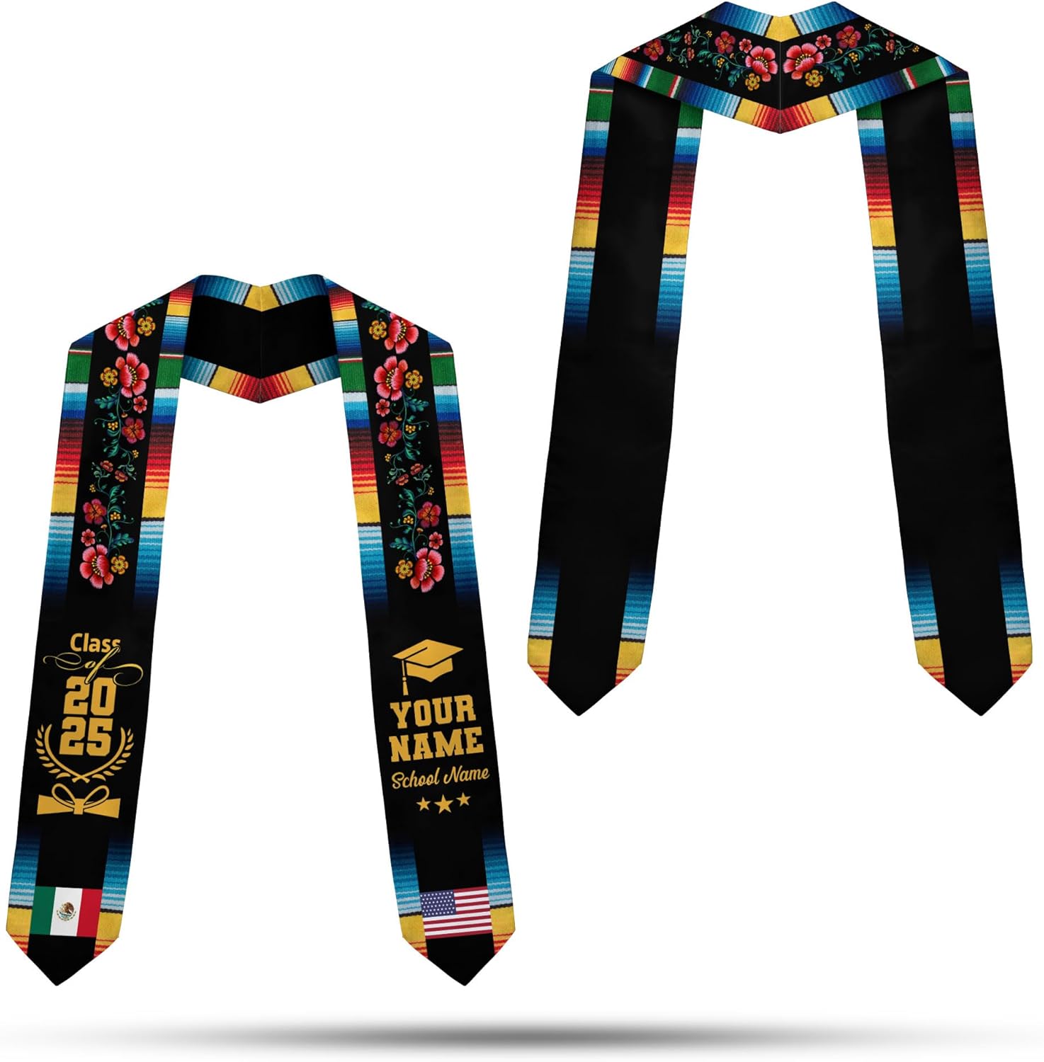 Custom Mexican Graduation Sash, Mexico Graduation Stole Customize Photo, Mexican American Flag Graduation Sash 2025