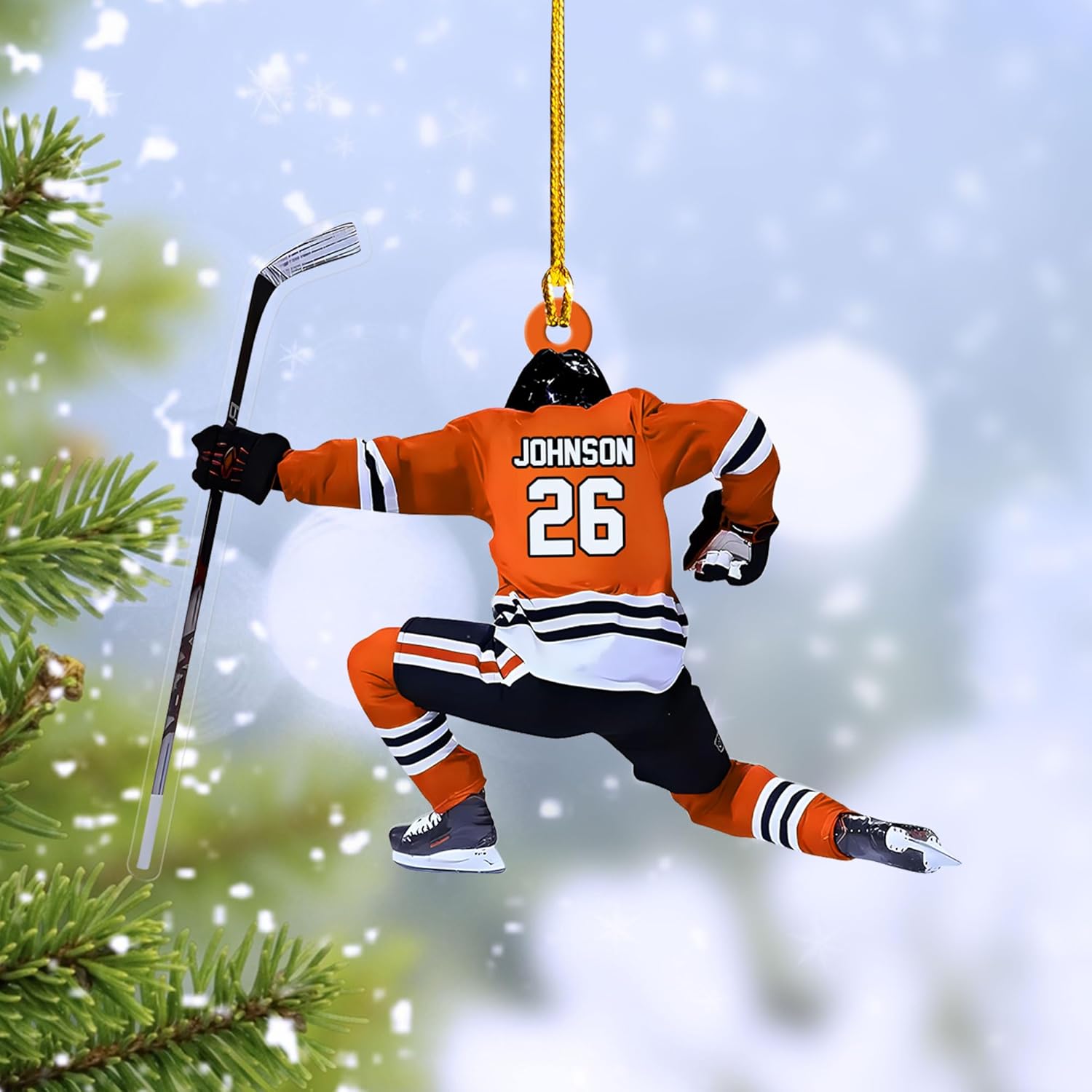 HomeDesign Personalized Hockey Christmas Ornament, Hockey Skates Helmet and Stick, Hockey Player Ornament, Hockey Ornaments, Gift for Hockey Lovers Hockey Ornament Christmas Decor (H1)