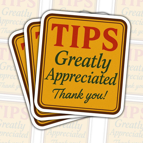 3 Pcs Tips Appreciated Thank You Sticker Tip Jar Stickers 3 Inch – Labels for Tip Jars, Bartender Waiter Waitress Cafe Restaurant Bar Vinyl Decal for Shops Water Bottles Laptop Phone Car Helmet