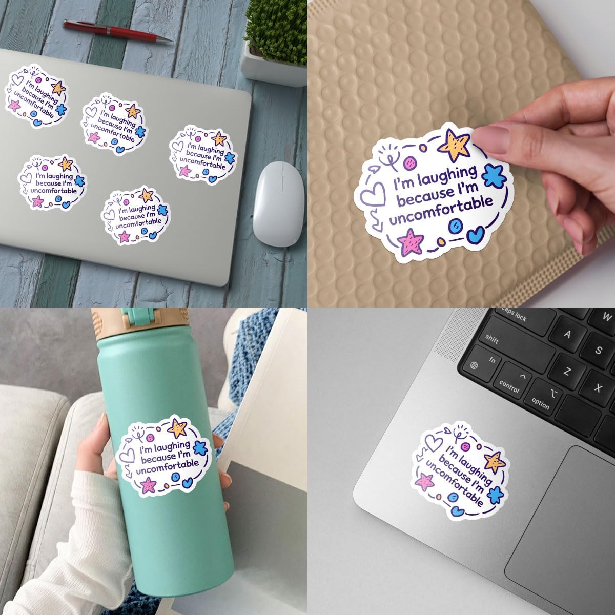 3Pcs I'm Laughing Because I'm Uncomfortable Sticker, Funny Sticker, Anxiety Sticker, Introvert Sticker, Motivational Inspirational Quote Decal - Stickers for Laptop Water Bottle Phone Car Helmet 3"