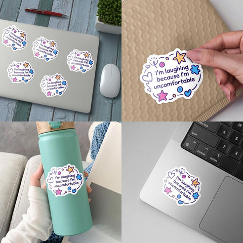 3Pcs I'm Laughing Because I'm Uncomfortable Sticker, Funny Sticker, Anxiety Sticker, Introvert Sticker, Motivational Inspirational Quote Decal - Stickers for Laptop Water Bottle Phone Car Helmet 3"