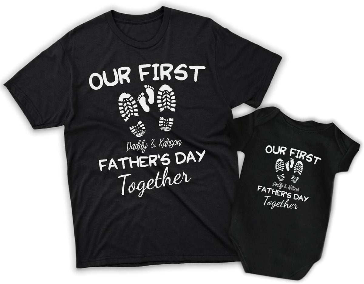 Personalized Dad Shirt Father's Day Matching Tee Set Gift for Dad and Child Daddy Tshirt Baby Onesie Shirt Gifts for Father (1st with Footprints)