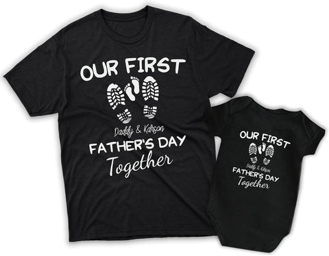 Personalized Dad Shirt Father's Day Matching Tee Set Gift for Dad and Child Daddy Tshirt Baby Onesie Shirt Gifts for Father (1st with Footprints)
