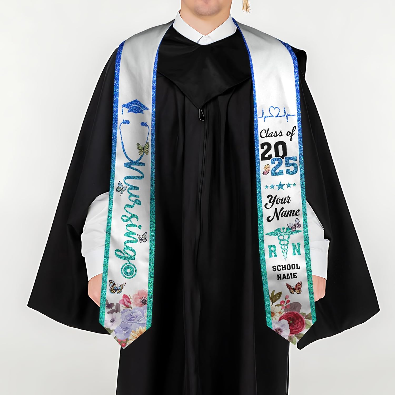 Pretyprints Custom Nurse Sash Graduation, RN Graduation Stole Gifts for Friends Nursing Student Senior Class Of 2025