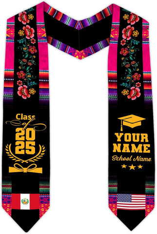 Pretyprints Peruvians Graduation Sash, Peru Graduation Stole Custom Personalized Peruvians American Flag Graduation Sash 2025