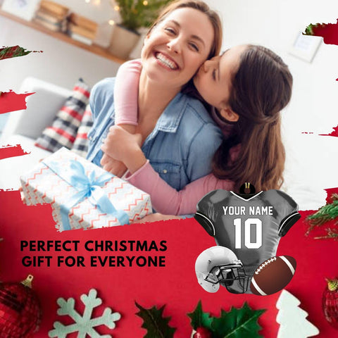 MoonArt Personalized Name Football Ornaments 2023, Customized Football Christmas Ornaments Wood Ornament Christmas Tree Hanging Ornament Pine Tree Decorations for Kid Couple Friends Family, Red (FB13)