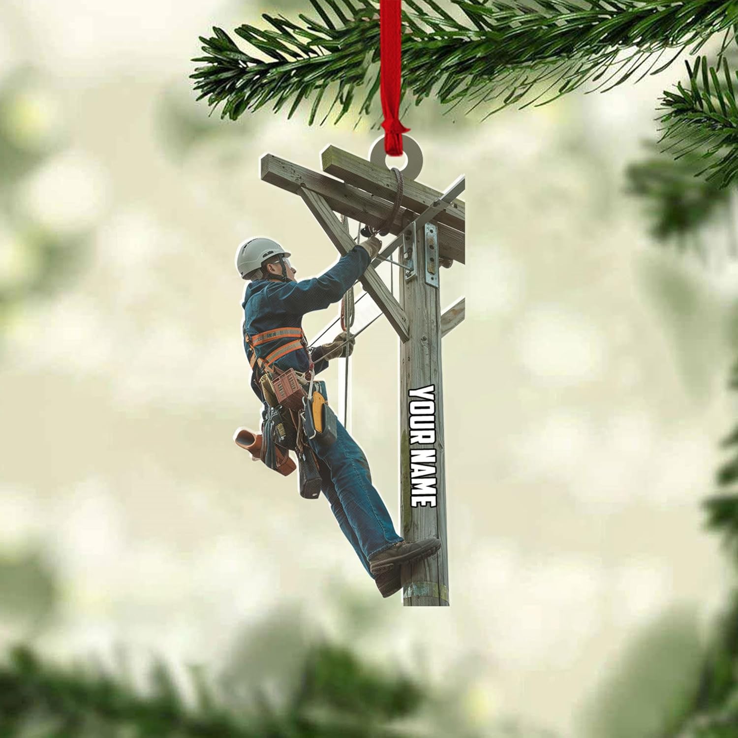 HomeDesign Personalized Lineman Ornament Custom Lineman Ornaments Line Man Christmas Ornaments Gifts for Lineman Ornament Lineman Christmas Hanging Ornament Lineman Gift Xmas Tree (Lm21)