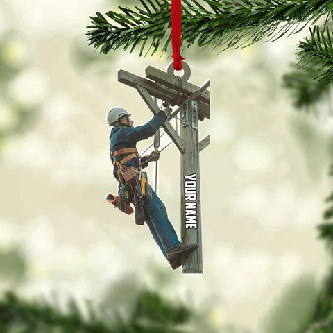 HomeDesign Personalized Lineman Ornament Custom Lineman Ornaments Line Man Christmas Ornaments Gifts for Lineman Ornament Lineman Christmas Hanging Ornament Lineman Gift Xmas Tree (Lm21)