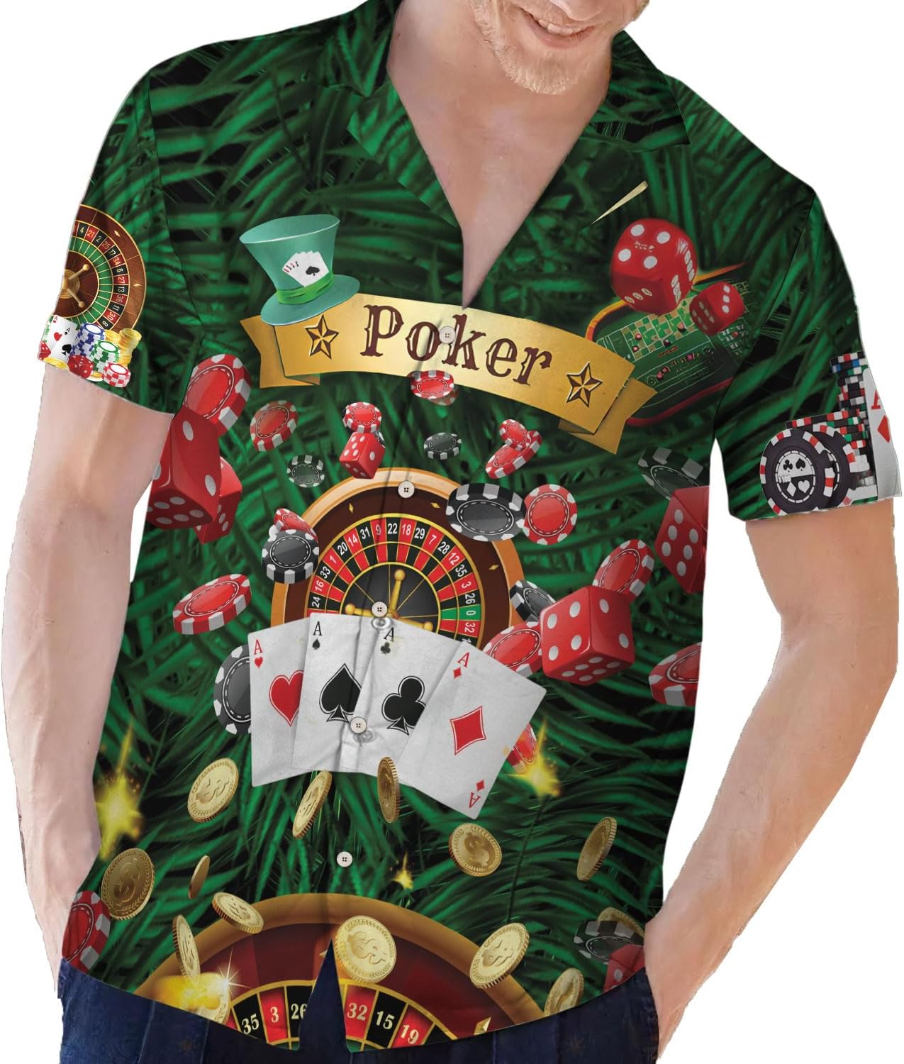 Custom Poker Hawai Shirts for Men Poker Hawaiian Shirt Gambling Casino Fire Short Sleeve Button Down Shirt Summer Beach Shirt