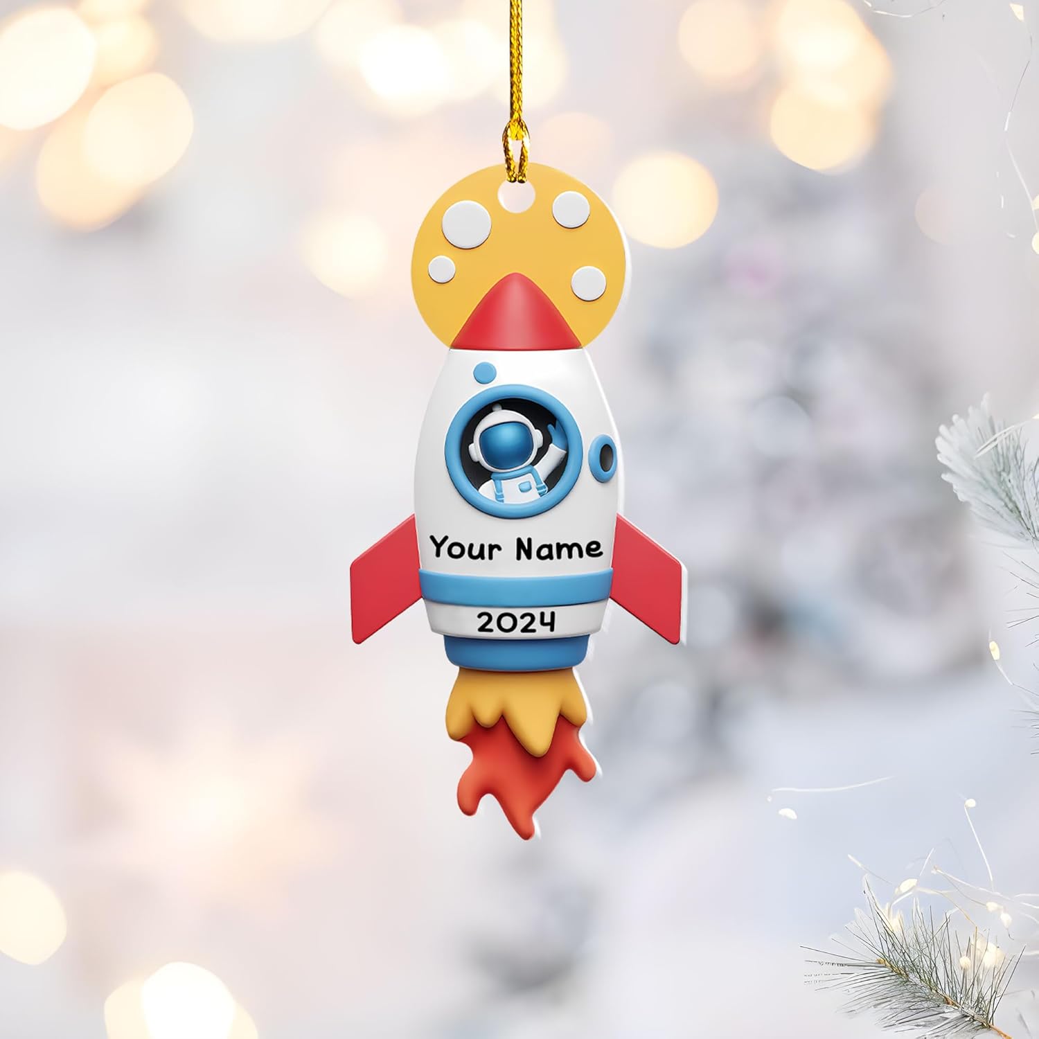 Personalized Astronaut Christmas Ornament Custom Name Rocket Spaceship Ornament for Christmas Tree Xmas Home Decoration Gifts for Boys Children Space (Acrylic, Style 7)