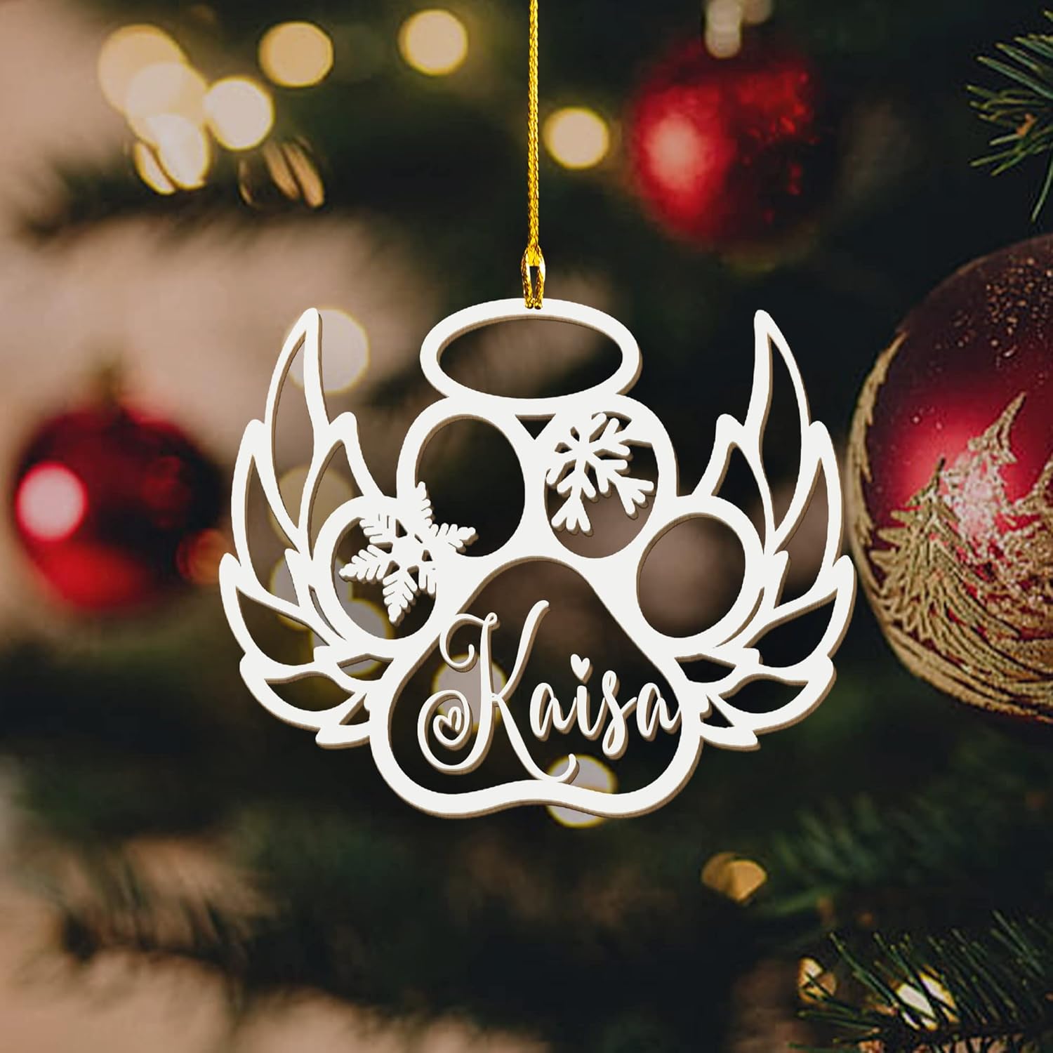 Mostprints Personalized Wooden Dog Cat Paw Ornament Christmas, Custom Dogs Cat Suncatcher Pet Name Ornaments, Customized Memorial Dog Ornament for Christmas Tree