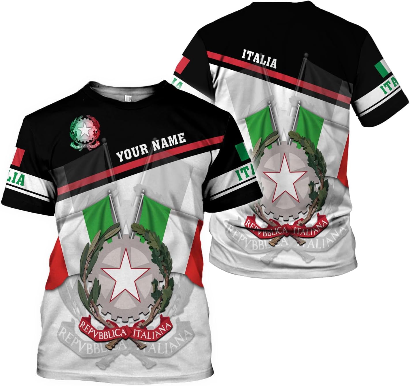 Ligthuy Personalized Name Italy Shirt 3D, Custom Italian Shirt Flag for Men and Women, Italia Shirt Soccer Unisex Size